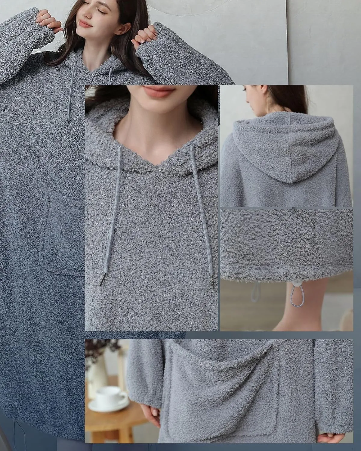 Soojun Women's Comfort Wearable Blanket Robe with Hoodie
