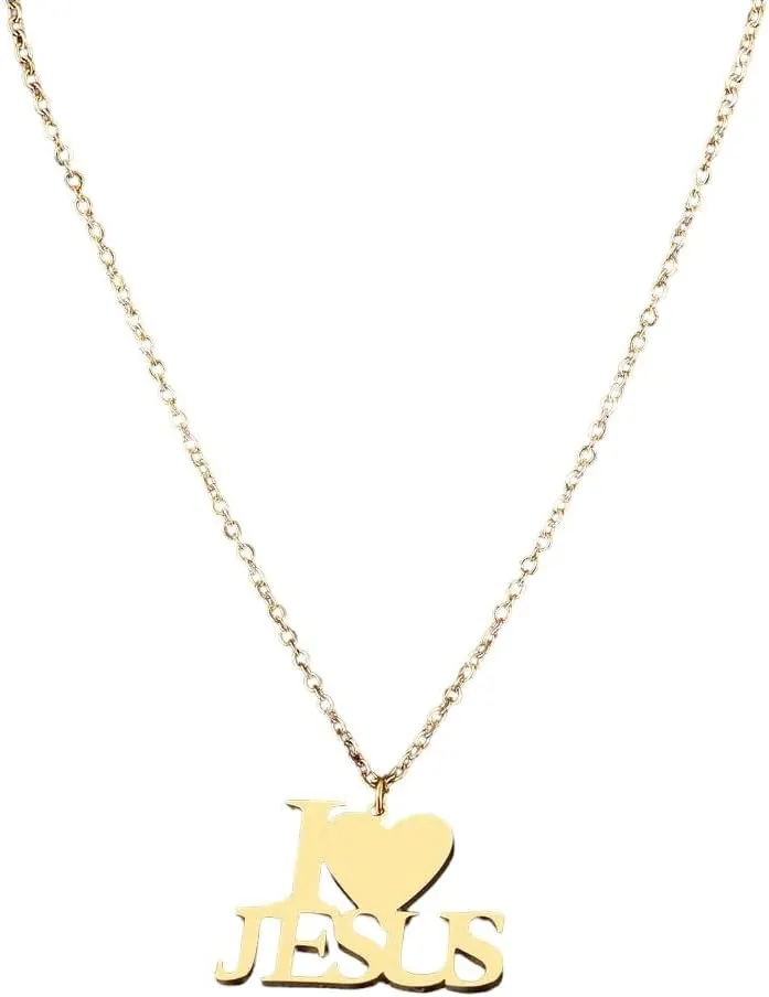 Stainless Steel Necklaces Letters I Jesus Pendant Chain Choker Charm Fashion Necklace For Women Jewelry Party Friends Gifts VHM0568, As Customize