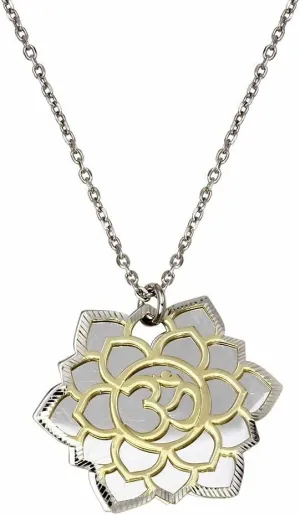 Sterling Silver 925 Flower Necklace Two Layer Inspiration Lotus Flower Om Pendant Necklace Multi Color Women Jewelry Yoga Jewelry Symbolic Jewelry for her Birthday Nature Lover Necklace