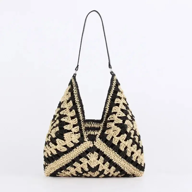 Straw Tote Bag - Large Capacity Vintage Vacation Shoulder Bag