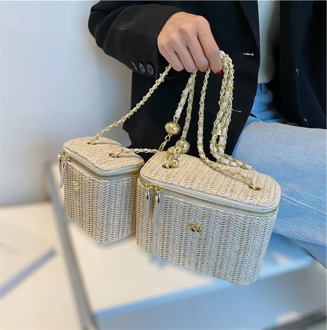 Straw Vanity Crossbody Bag