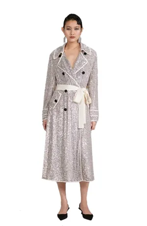 Stretch Sequin Coat in Silver