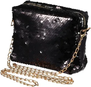 Stylish Sequin Clutch Purse Women Black Shoulder Bag Small Purse Zipper Fashionable Evening Bag