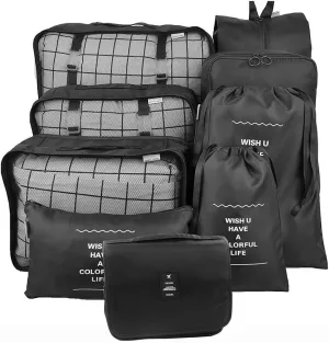 Suitcase Organiser Travel Garment Bag 9-Piece Set Travel Luggage Organiser Including Waterproof Shoe Organiser Practical Travel Compression Bag