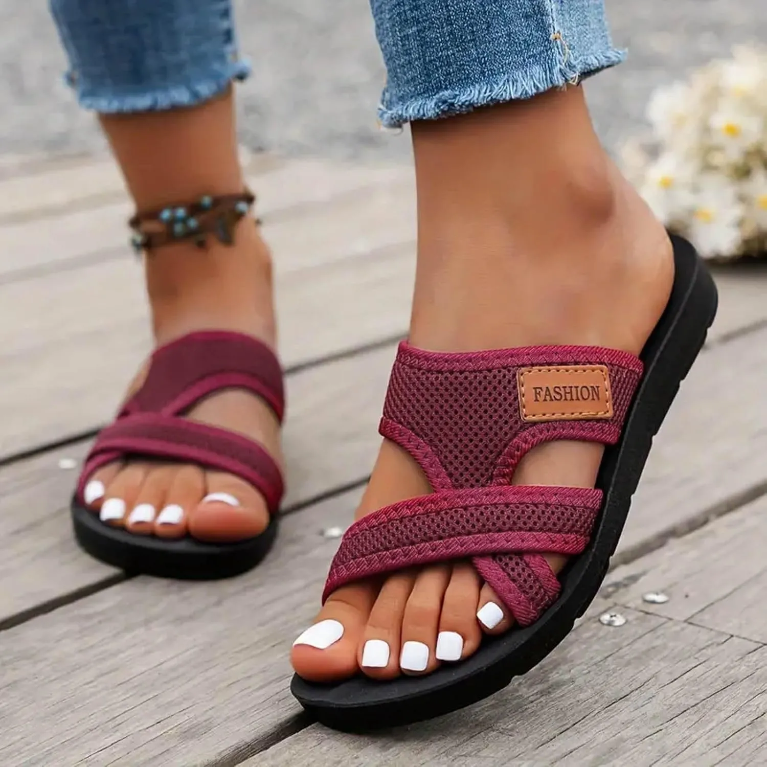 Summer Sandals for Women 2025 Extra Wide Beach Breathable Comfortable Mesh Hollow Mesh Slide Sandls Orthopedic Shoes
