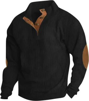 Sweatshirts For Men Winter Clothes Corduroy Vintage Trendy Casual Stand Collar Button Long Sleeve Sweaters