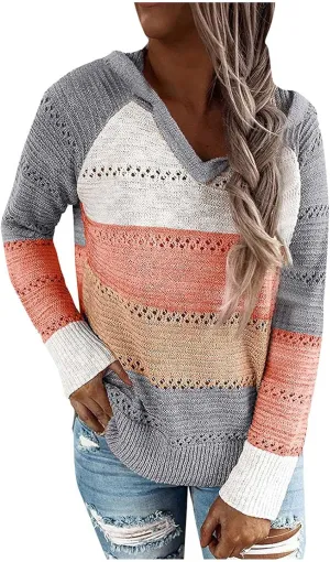 Sweatshirts for Women Sweaters for Women 2023 Womens Pullover Hooded Sweatshirts Color Block Long Sleeve Tops