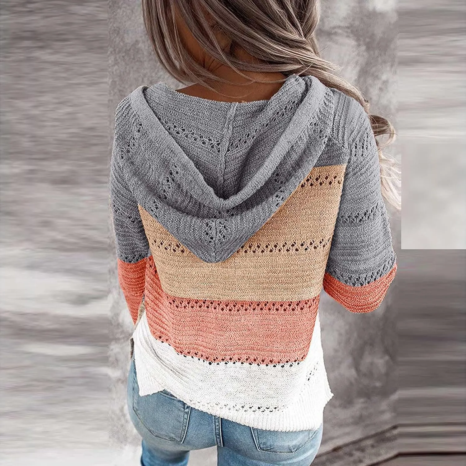 Sweatshirts for Women Sweaters for Women 2023 Womens Pullover Hooded Sweatshirts Color Block Long Sleeve Tops