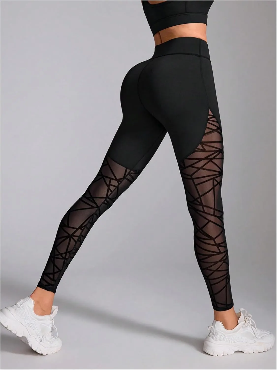 SweatyRocks Women's High Waist Workout Yoga Geometric Mesh Seamless Leggings Pants
