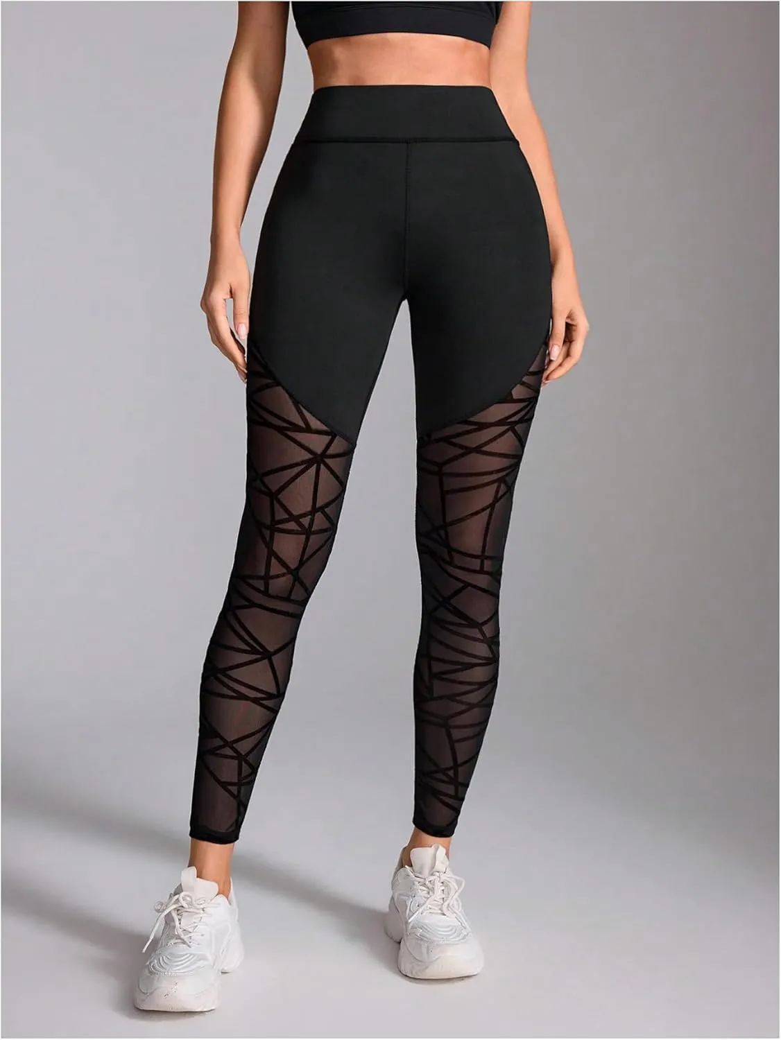 SweatyRocks Women's High Waist Workout Yoga Geometric Mesh Seamless Leggings Pants