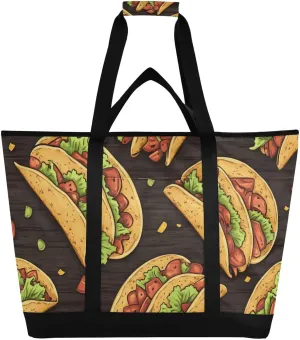 Taco Food Orange Large Insulated Tote Bag for Grocery Shopping Reusable Tote Bags for Women Men, Cooler Bag with Zippered Top & Handles for Beach Picnic Travel