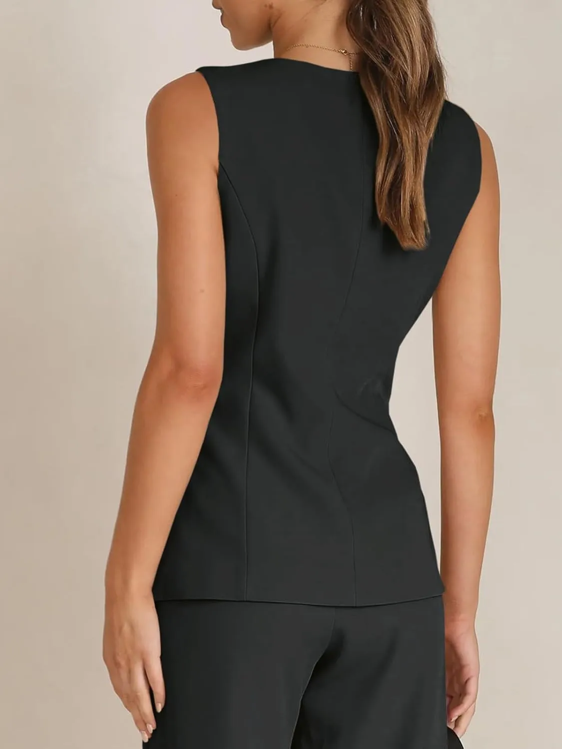 Tankaneo Women's Single Breasted Vests Square Neck Sleeveless Slim Fitted Work Office Waistcoats
