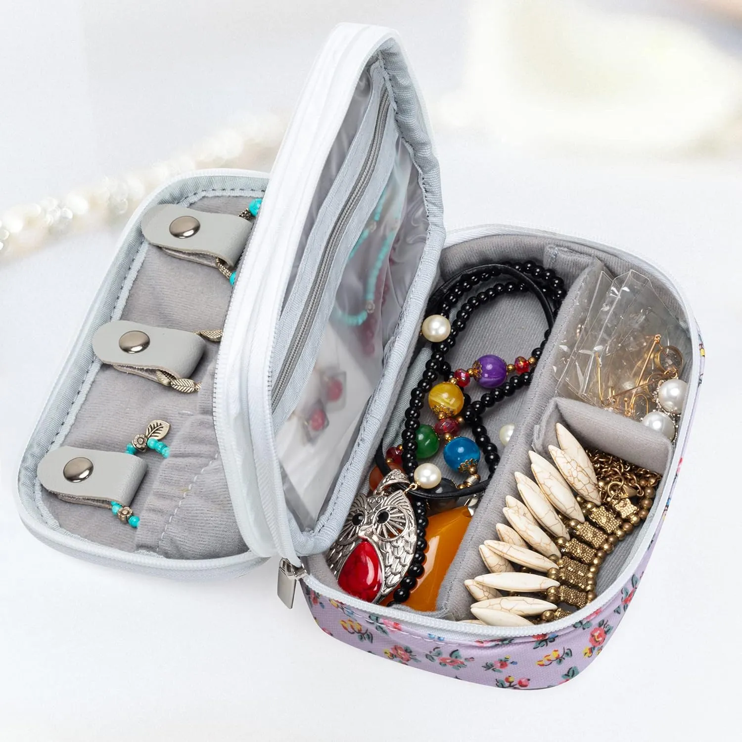 Teamoy Travel Jewelry Case,Small Jewelry Storage Organizer Bag for Womens Necklace, Earrings, Rings and Accessories