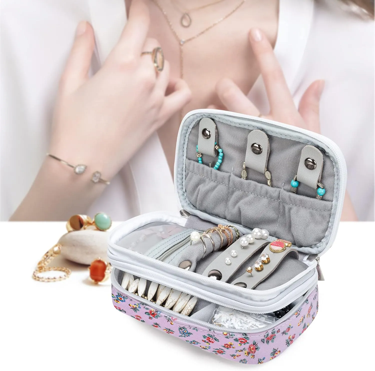 Teamoy Travel Jewelry Case,Small Jewelry Storage Organizer Bag for Womens Necklace, Earrings, Rings and Accessories