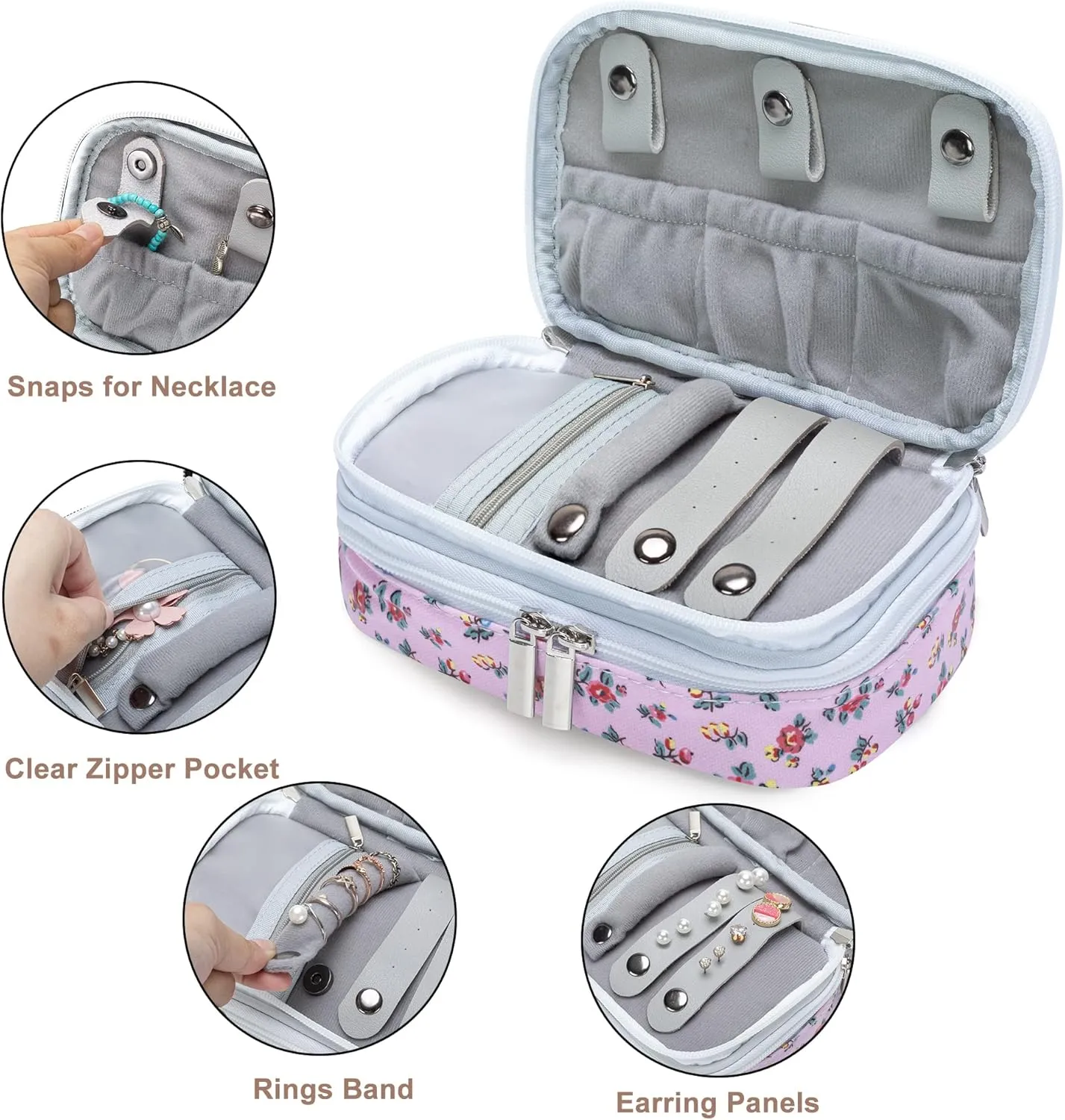 Teamoy Travel Jewelry Case,Small Jewelry Storage Organizer Bag for Womens Necklace, Earrings, Rings and Accessories