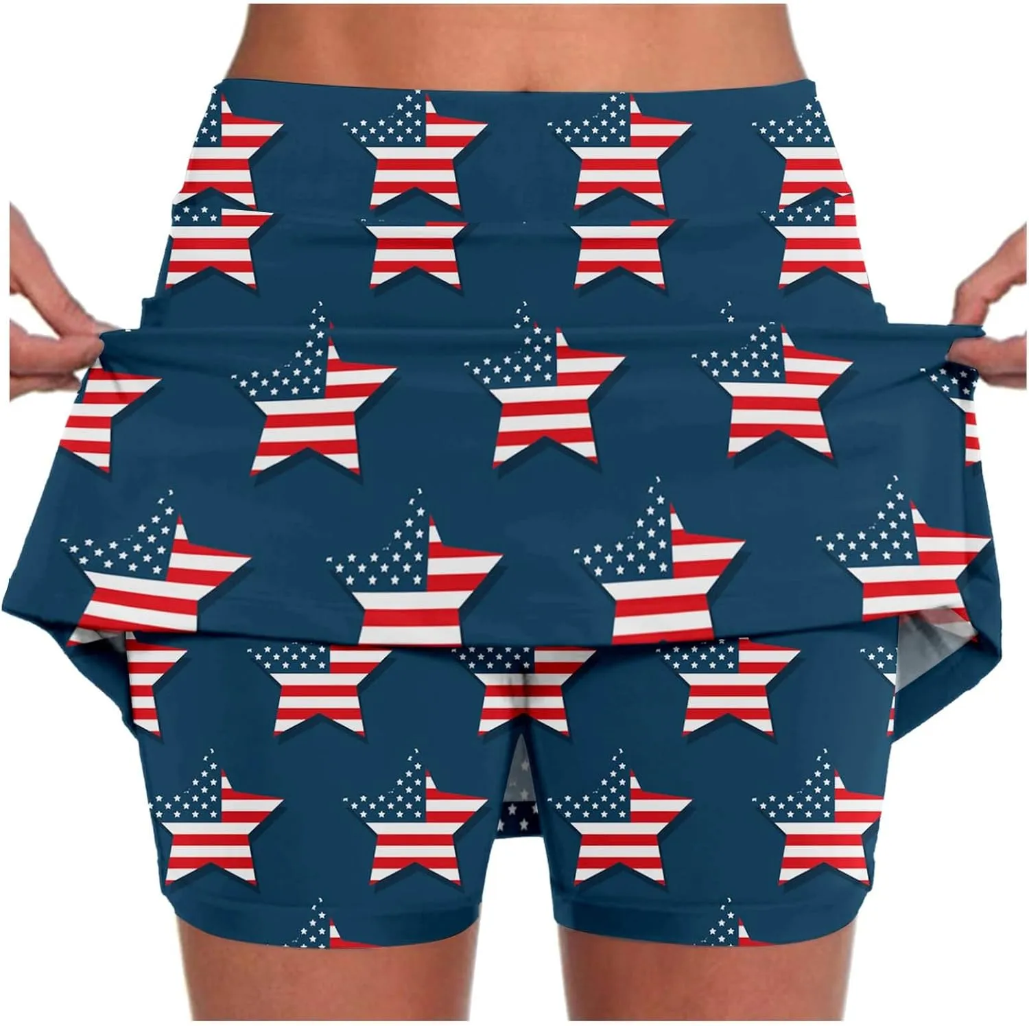 Tennis Skirts for Women 2025 4th of July Flag Graphic Print Athletic Golf Skorts with Pockets High Waist Elastic Yoga Skirts