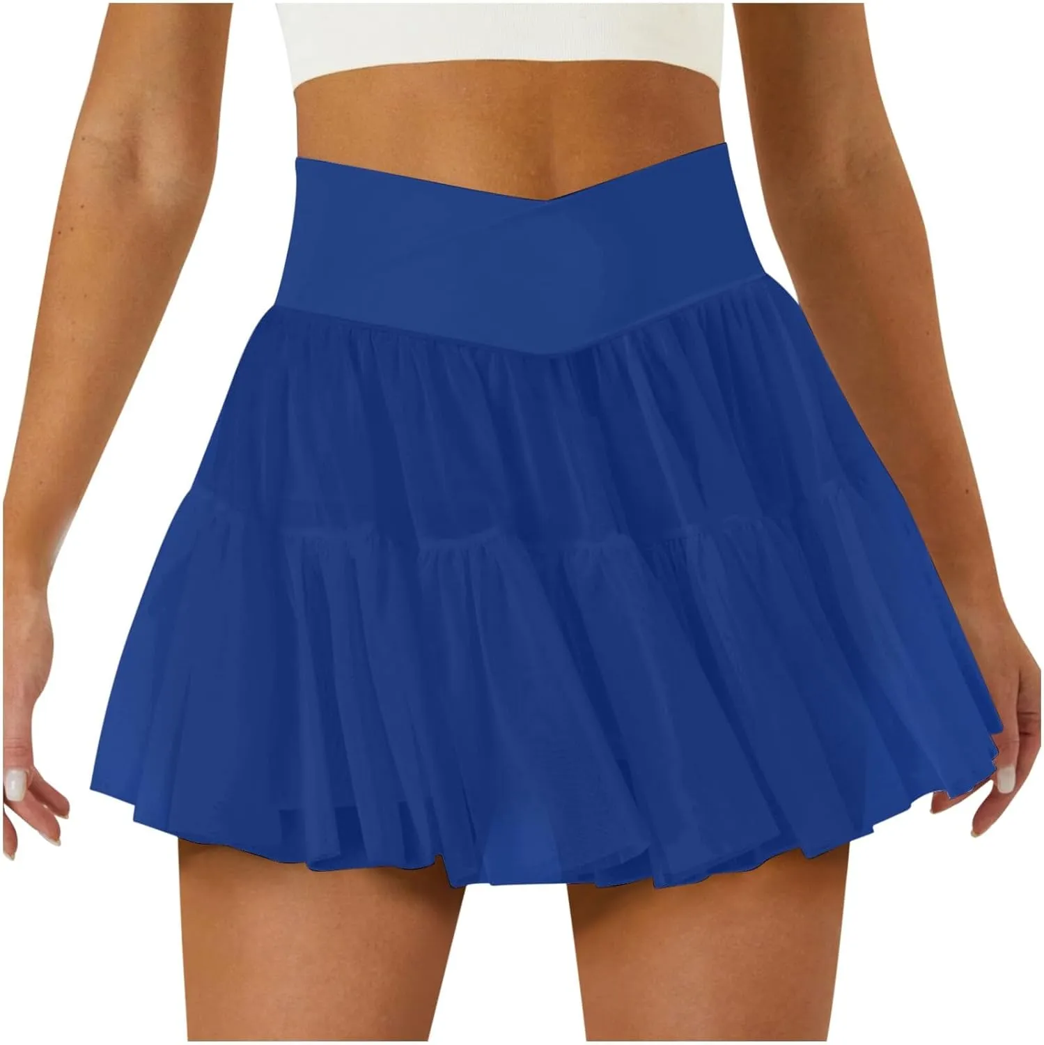 Tennis Skirts for Women Golf Skater Athletic Skirt with Shorts Underneath Crossover Pleated Tulle Skort with Pocket