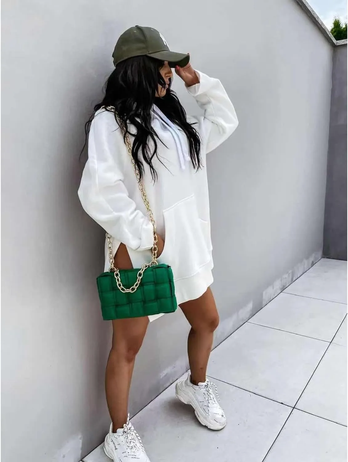 The Warmy Oversized Hoodie Dress Women, Long Sleeve Pullover, Split Hem with Pocket