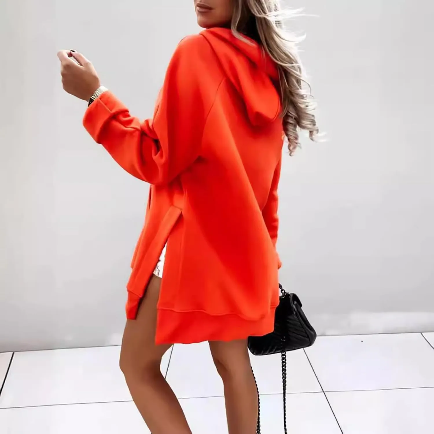 The Warmy Oversized Hoodie Dress Women, Long Sleeve Pullover, Split Hem with Pocket