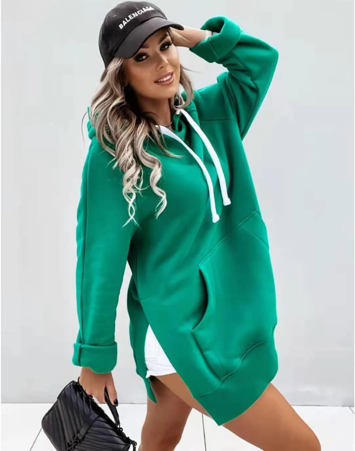 The Warmy Oversized Hoodie Dress Women, Long Sleeve Pullover, Split Hem with Pocket