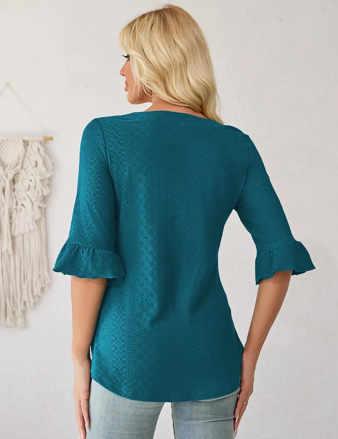 Tralilbee Women's Plus Size 3/4 Sleeve Tunic Tops V-Neck Casual Blouses Loose Fit Tunic Shirts, L-4XL