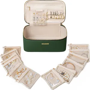 Travel Jewelry Box with 12 Pouches, Leather Jewelry Organizer Case for Women Girl for Necklace Earring Bracelet Ring, Jewelry Holder Organizer Box,Wedding Birthday Gift Idea