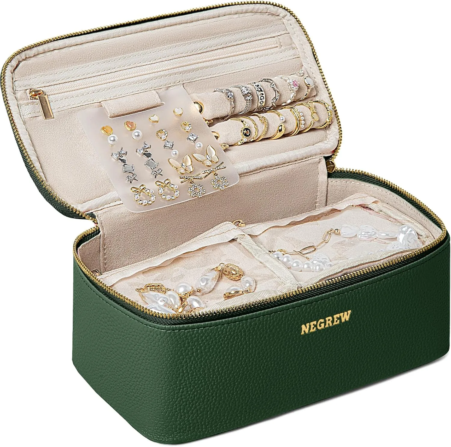 Travel Jewelry Box with 12 Pouches, Leather Jewelry Organizer Case for Women Girl for Necklace Earring Bracelet Ring, Jewelry Holder Organizer Box,Wedding Birthday Gift Idea