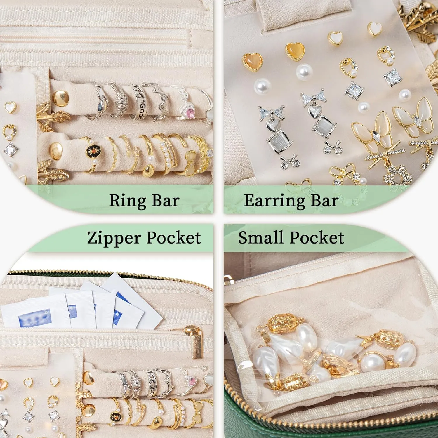 Travel Jewelry Box with 12 Pouches, Leather Jewelry Organizer Case for Women Girl for Necklace Earring Bracelet Ring, Jewelry Holder Organizer Box,Wedding Birthday Gift Idea