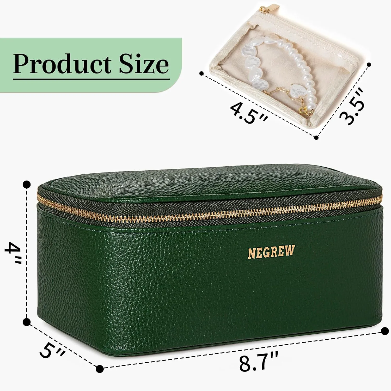 Travel Jewelry Box with 12 Pouches, Leather Jewelry Organizer Case for Women Girl for Necklace Earring Bracelet Ring, Jewelry Holder Organizer Box,Wedding Birthday Gift Idea