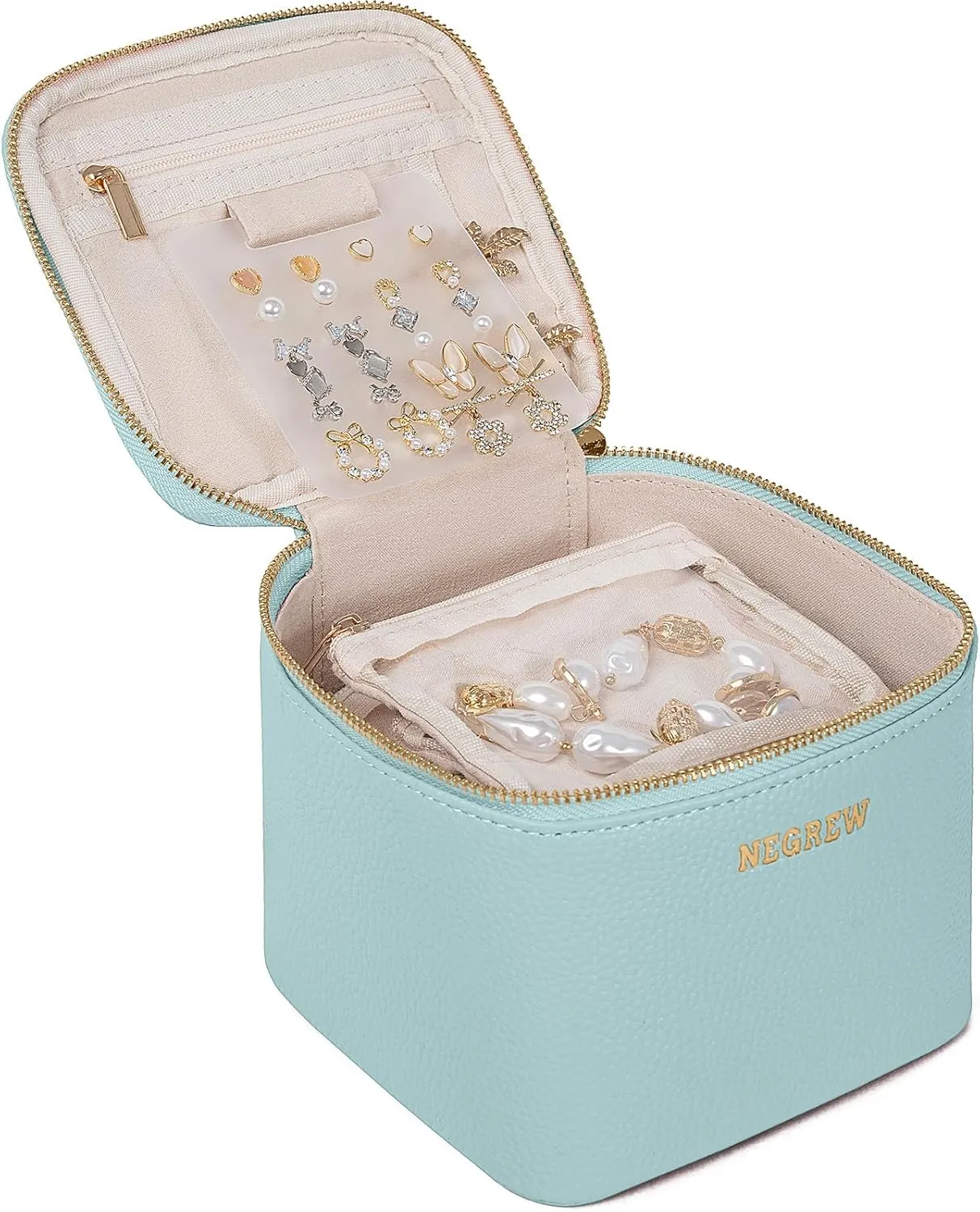 Travel Jewelry Box with 6 Pouches, Leather Jewelry Organizer Case for Women Girl for Necklace Earring Bracelet Ring, Jewelry Holder Organizer Box,Wedding Birthday Gift Idea