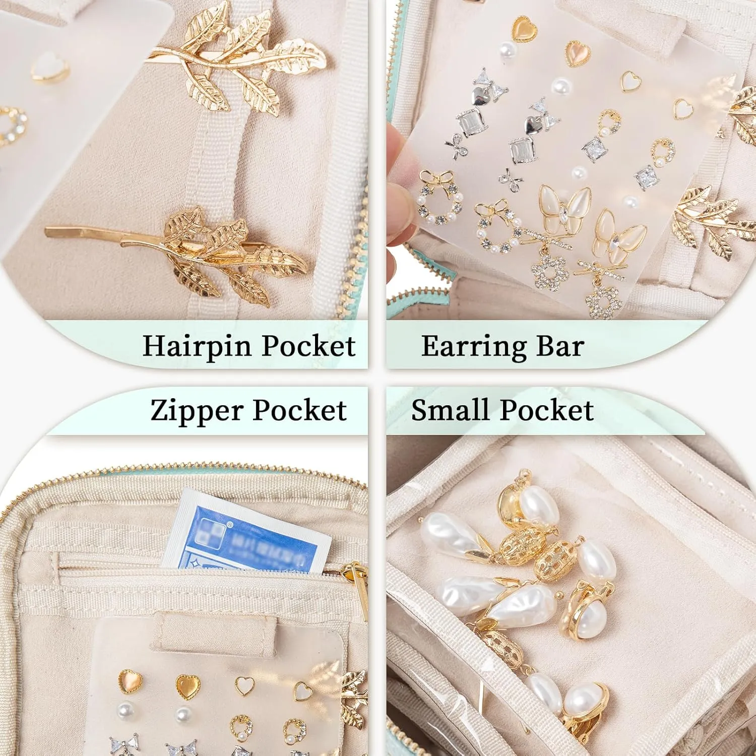 Travel Jewelry Box with 6 Pouches, Leather Jewelry Organizer Case for Women Girl for Necklace Earring Bracelet Ring, Jewelry Holder Organizer Box,Wedding Birthday Gift Idea