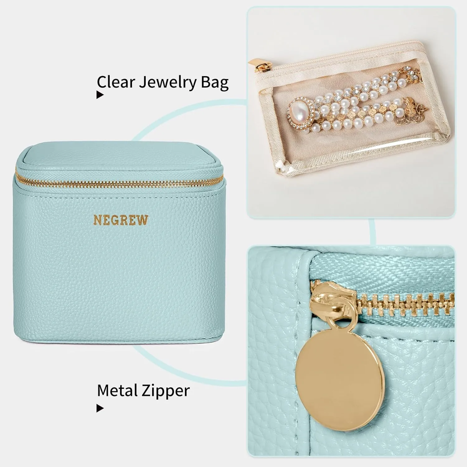 Travel Jewelry Box with 6 Pouches, Leather Jewelry Organizer Case for Women Girl for Necklace Earring Bracelet Ring, Jewelry Holder Organizer Box,Wedding Birthday Gift Idea