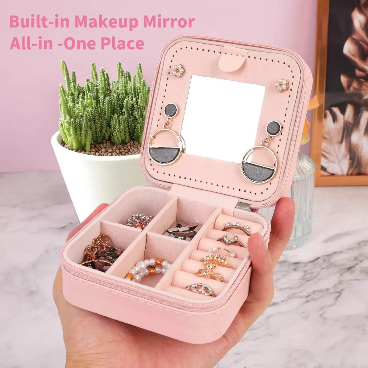 Travel Jewelry Case Jewelry Box, Travel Essentials Accessories for Women, Ring Necklace Earring Jewelry Holder Organizer Box with Mirror, Gifts for Women Girl Mom Grandma Birthday Christmas