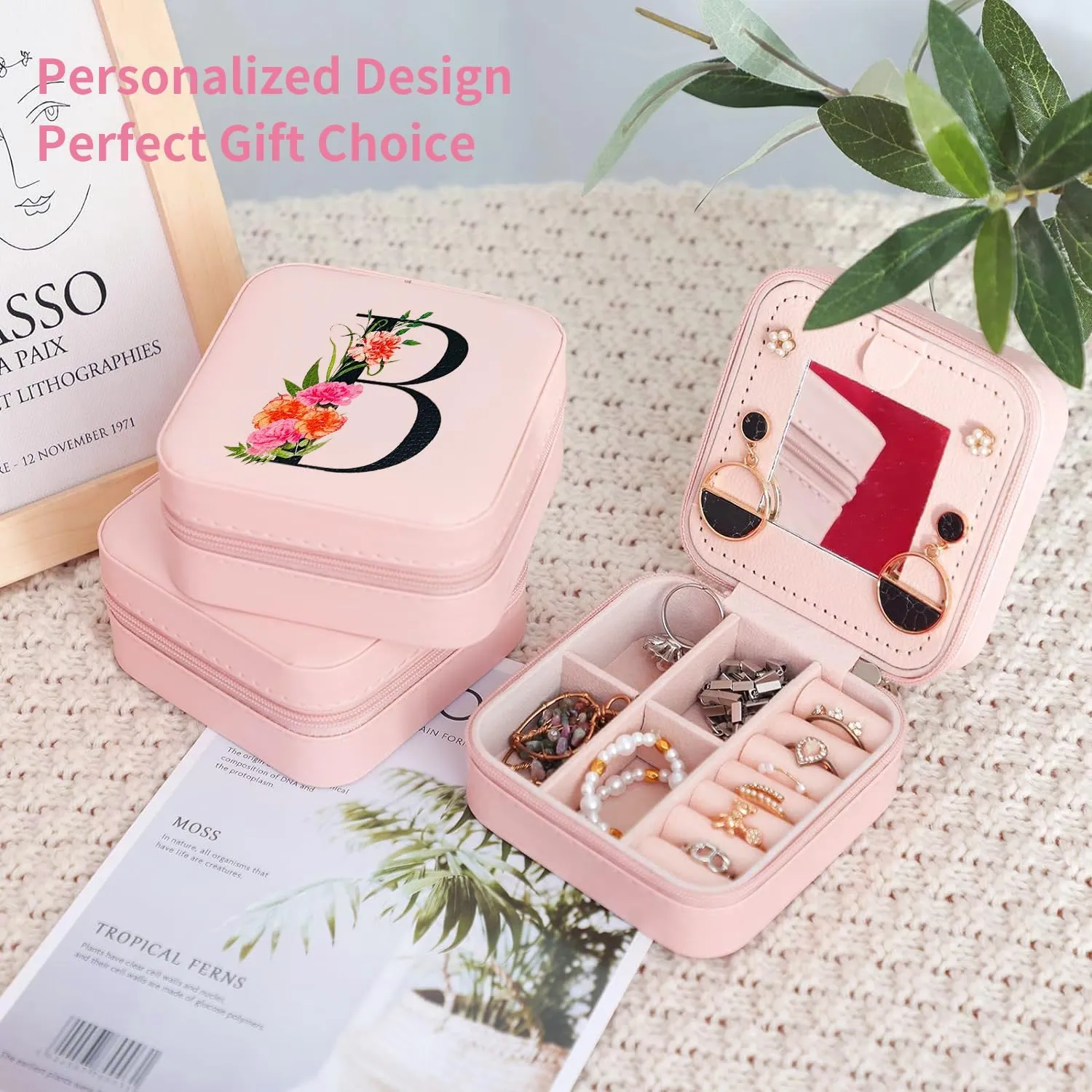 Travel Jewelry Case Jewelry Box, Travel Essentials Accessories for Women, Ring Necklace Earring Jewelry Holder Organizer Box with Mirror, Gifts for Women Girl Mom Grandma Birthday Christmas