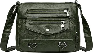 Trendy Ladies Shoulder Purse Heart Decor Crossbody Bag Solid Vintage PU Leather Shoulder Bag Versatile Women