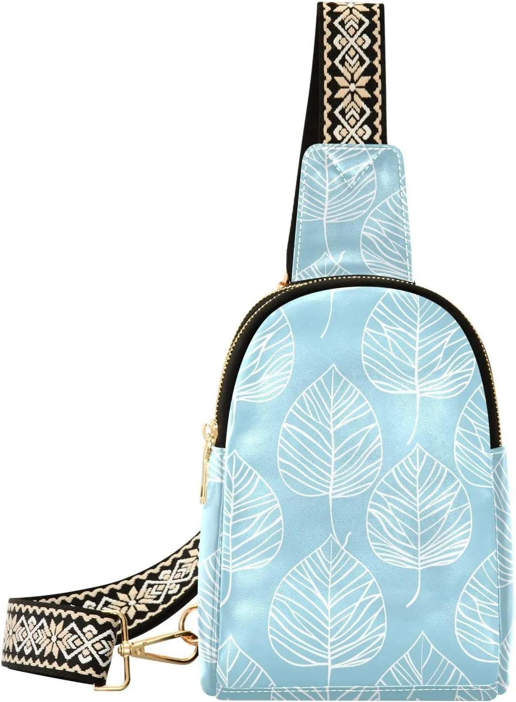 trendy Light Blue Leaves body bags for sturdy fanny pack for women for hiking