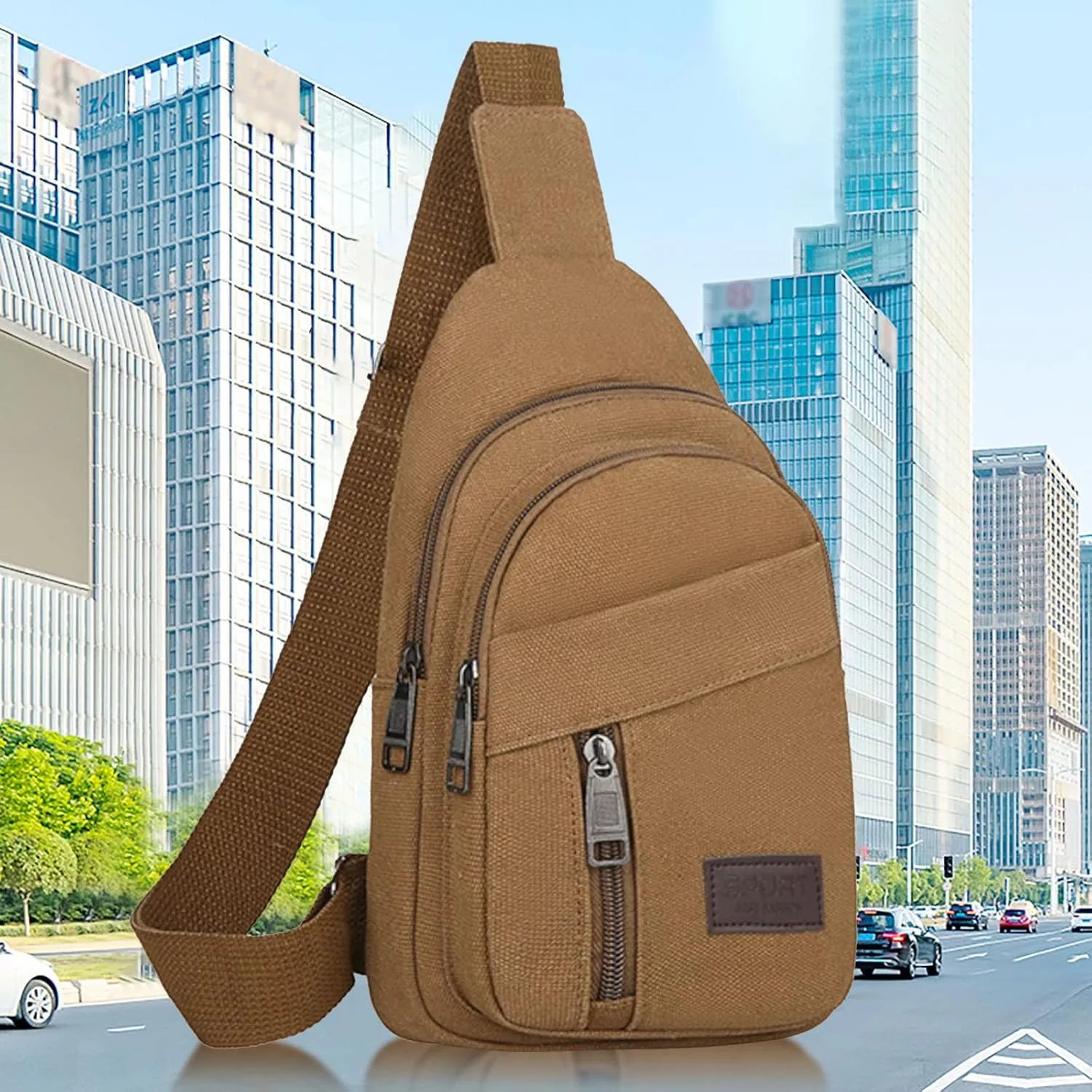 Trendy Sling Bag Bakpack 2025 Men's New Casual Solid Color Simple One Shoulder Zipper Messenger Bag
