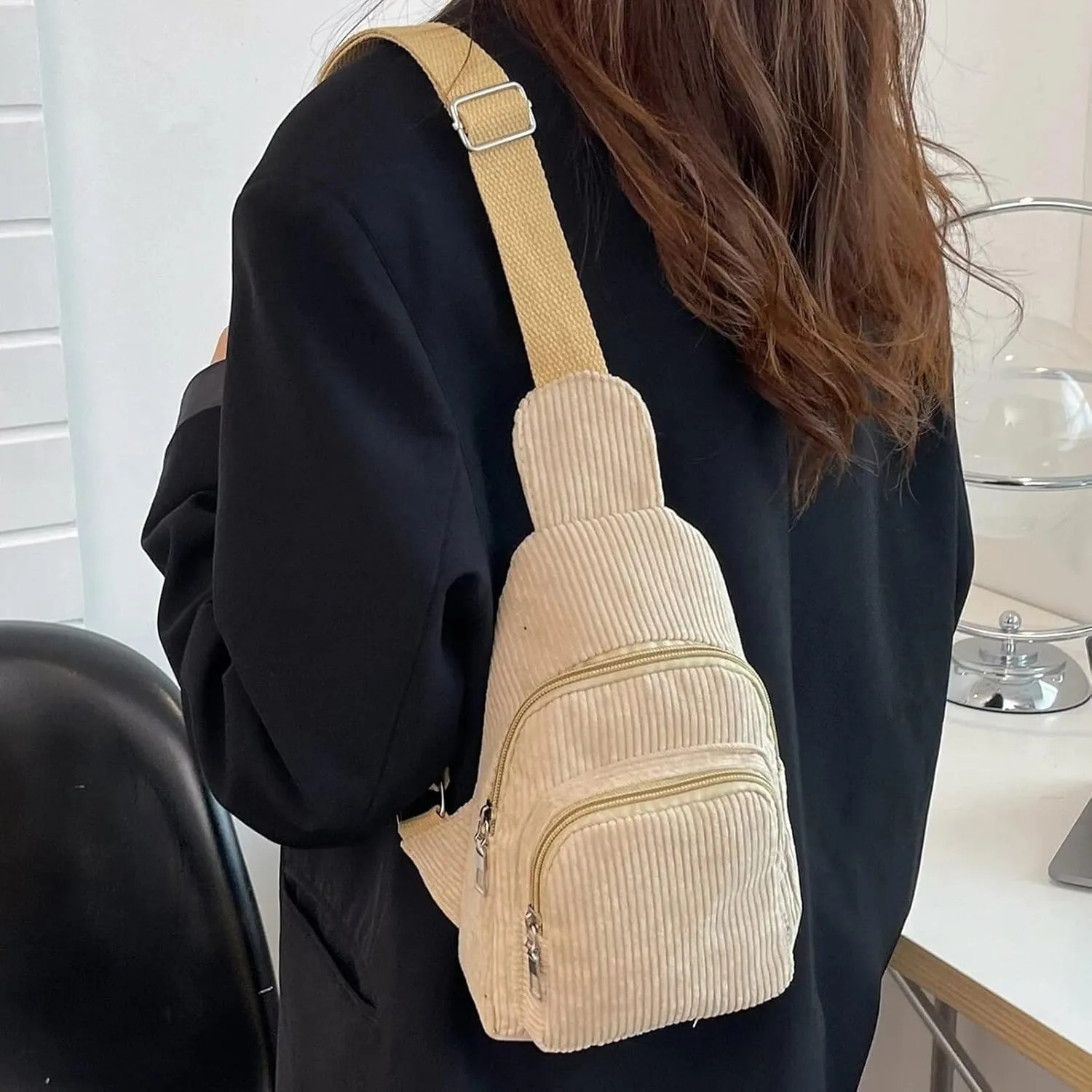 Trendy Sling Bag Bakpack Mini Corduroy Sling Bag Women Shoulder Bag Chest Bag Purse Bag Package