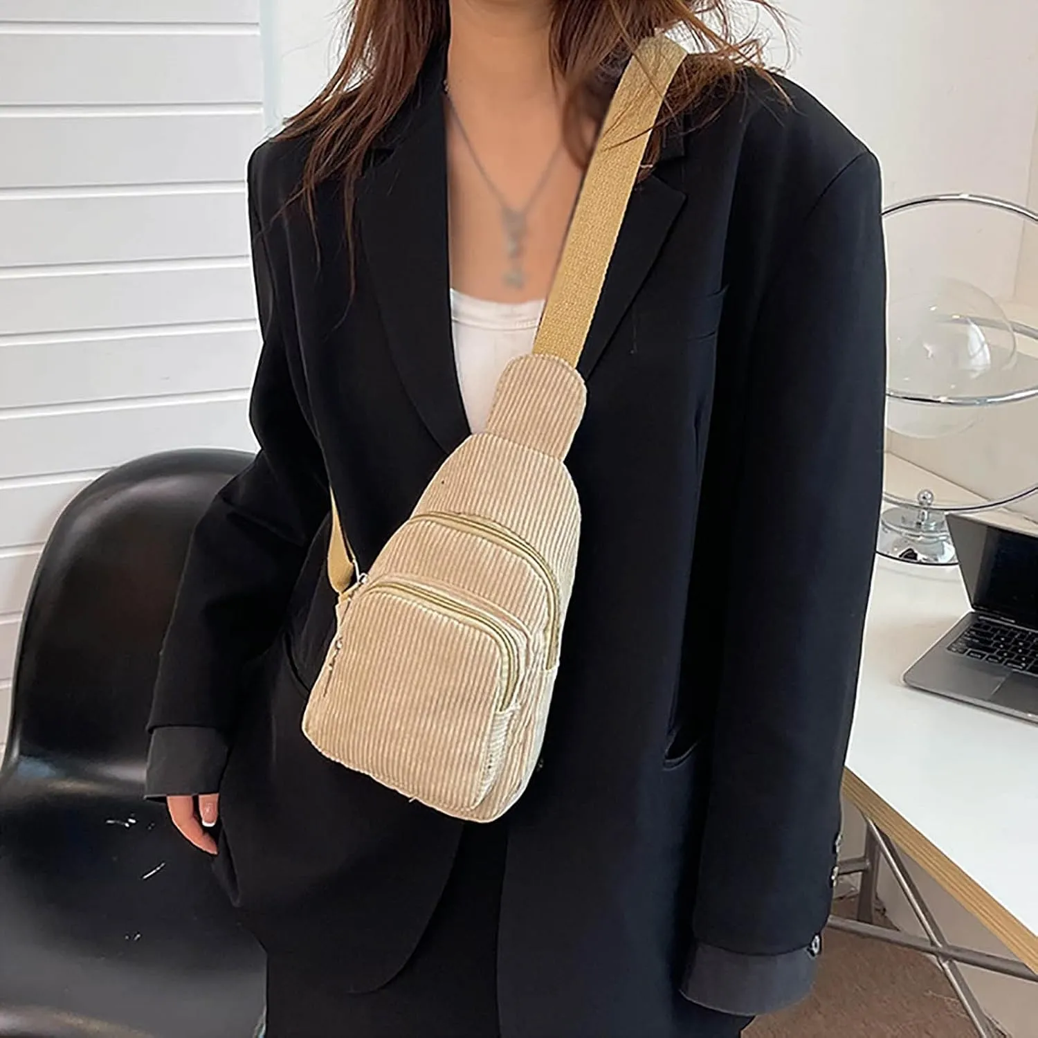 Trendy Sling Bag Bakpack Mini Corduroy Sling Bag Women Shoulder Bag Chest Bag Purse Bag Package