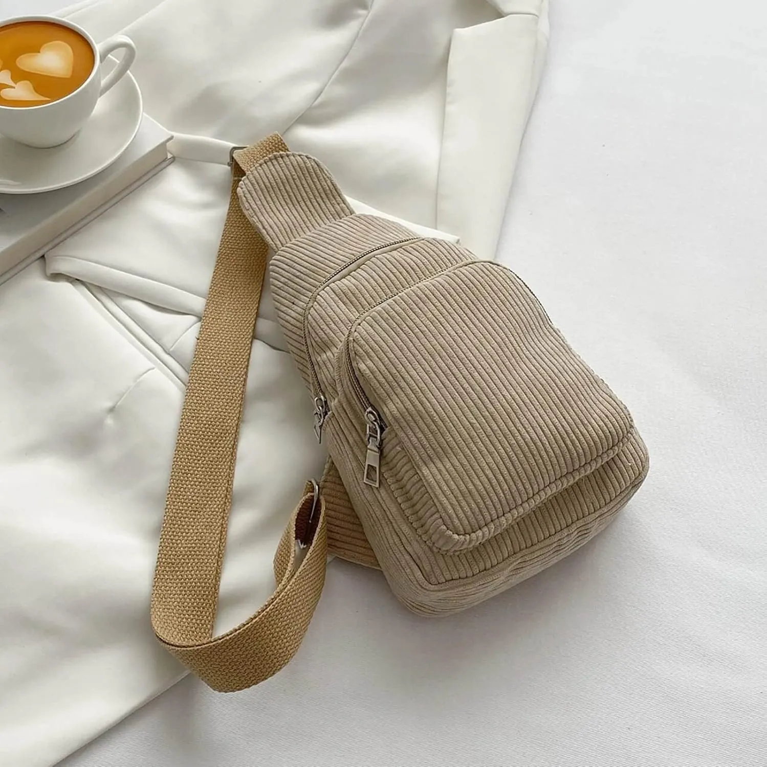Trendy Sling Bag Bakpack Mini Corduroy Sling Bag Women Shoulder Bag Chest Bag Purse Bag Package