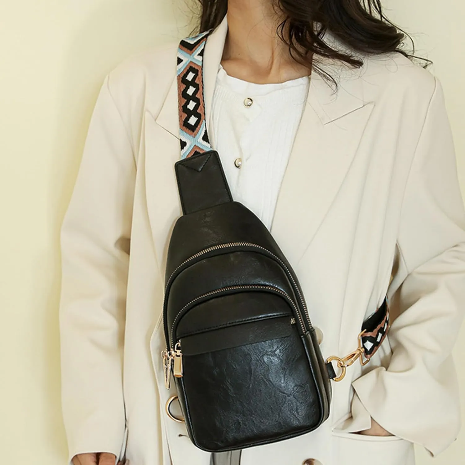 Trendy Sling Bag Bakpack Women Shoulder Bag Fashionable New Pattern Simple Solid Color Practical Layered Large