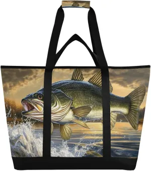 Trout Lake Sunrise Large Insulated Tote Bag for Grocery Shopping Reusable Tote Bags for Women Men, Cooler Bag with Zippered Top & Handles for Beach Picnic Travel