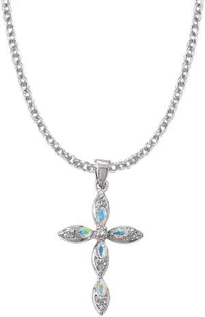 True Faith Jewelry Sterling Silver Cross Pendant Necklace with Opal Rhinestone Crystal Religious Jewelry, 1 Inch