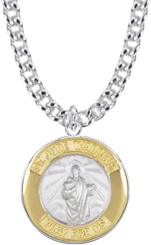 True Faith Jewelry Sterling Silver Patron Saint Pendant Necklace with 14K Gold-Plated Border Religious Jewelry