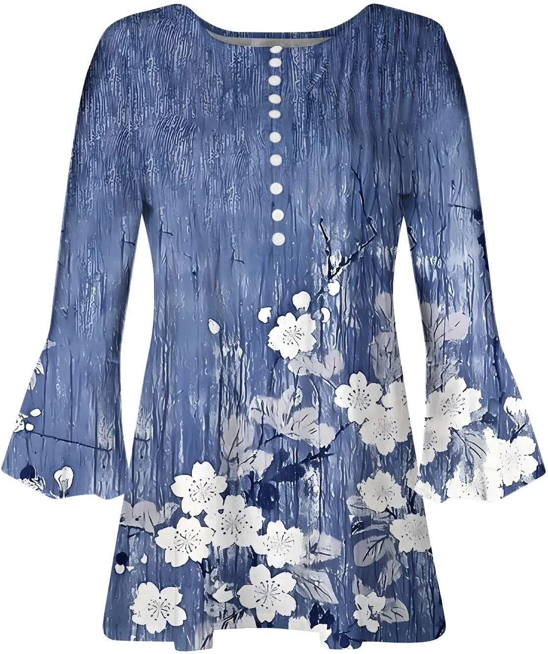 Tunic Henley Tops for Womens 2025 Trendy Boho Floral Print Tunics Shirts 3/4 Bell Sleeve Button V Neck Tshirt Blouses