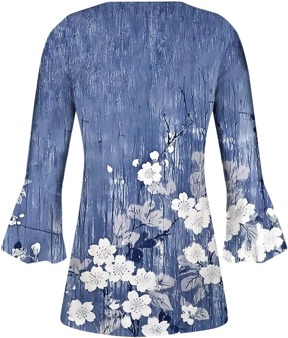 Tunic Henley Tops for Womens 2025 Trendy Boho Floral Print Tunics Shirts 3/4 Bell Sleeve Button V Neck Tshirt Blouses