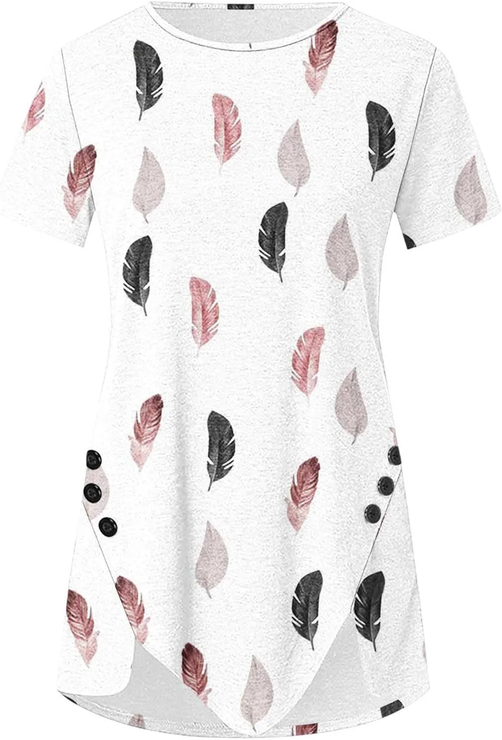 Tunic Tops for Women Loose Fit Dressy Short Sleeve Crew Neck T Shirts Summer Floral Graphic Tees Irregular Hem Blouse