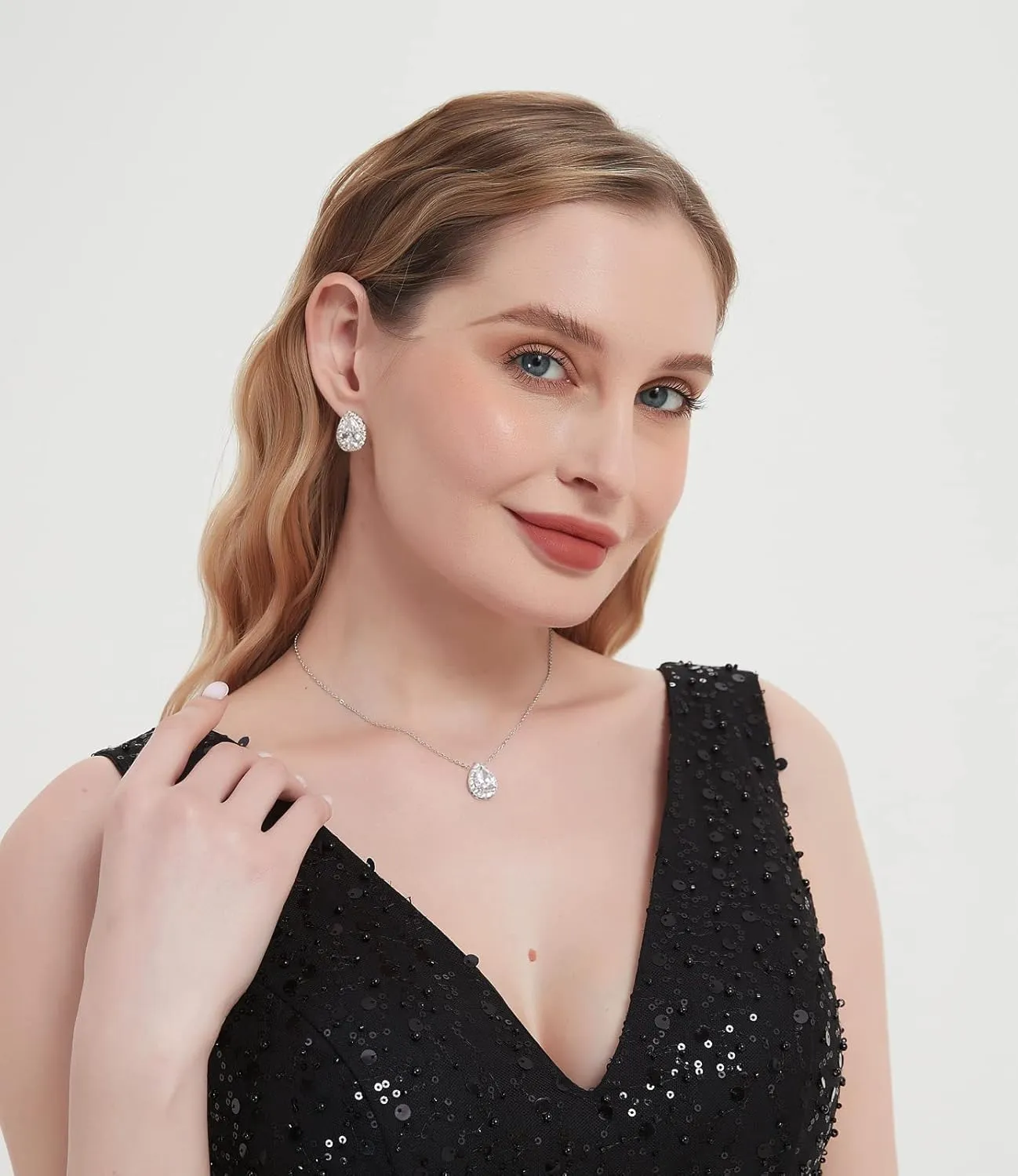 UDYLGOON CZ Tearsdrop Earrings Necklace Jewelry Set For Bride Bridesmaids Bridal Wedding Party Prom Jewelry Gift