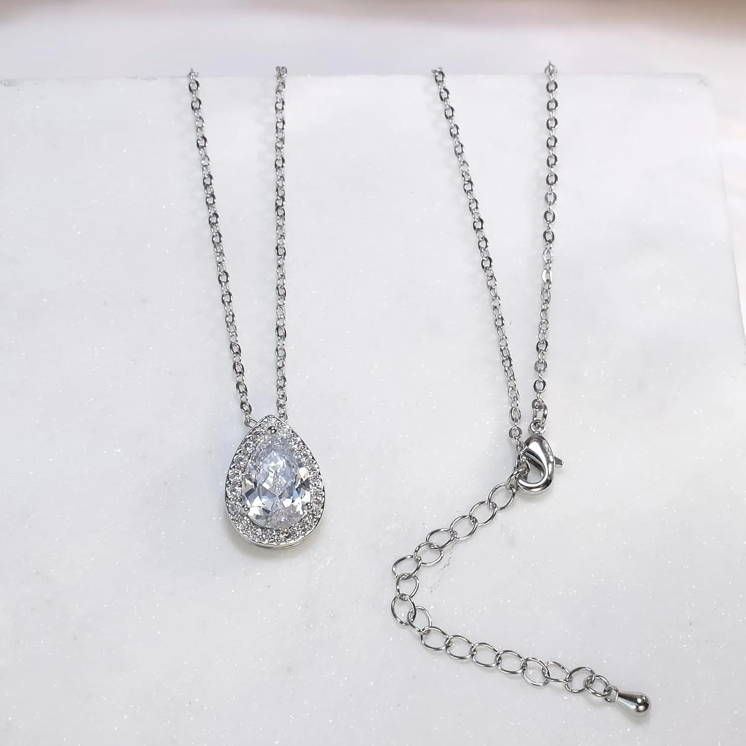 UDYLGOON CZ Tearsdrop Earrings Necklace Jewelry Set For Bride Bridesmaids Bridal Wedding Party Prom Jewelry Gift