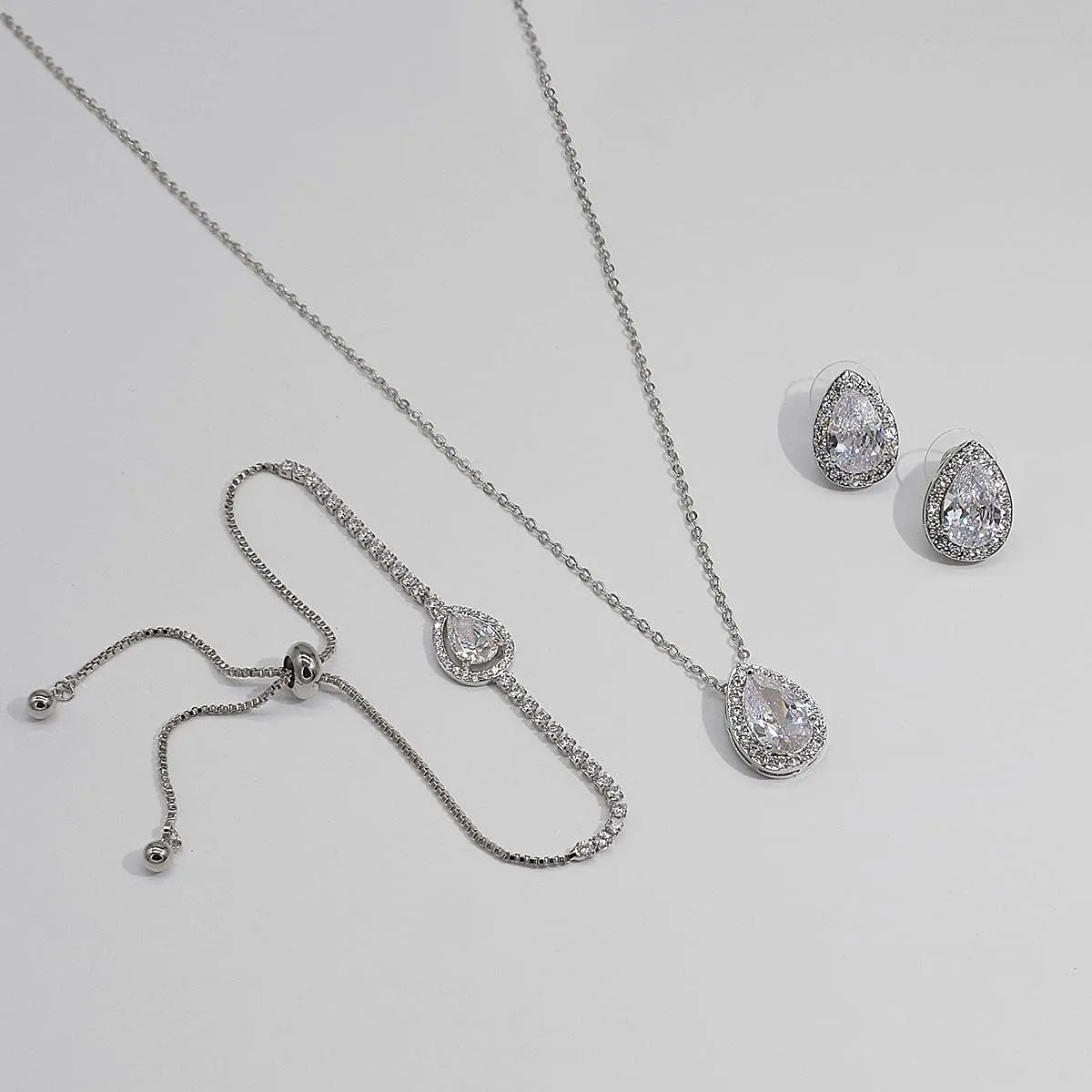 UDYLGOON CZ Tearsdrop Earrings Necklace Jewelry Set For Bride Bridesmaids Bridal Wedding Party Prom Jewelry Gift